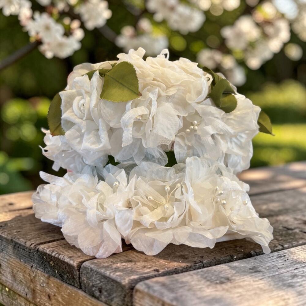 Vintage White Floral Hat Bridal Garden Party Tea Cottagecore Small